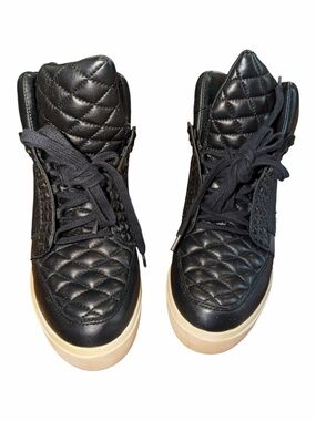 Black Quilted Wedge Sneakers with Platform Sole